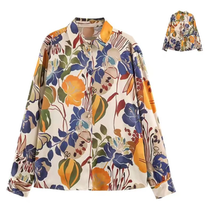 Camisa de Seda Satinada Estampada, Moderna y Versátil para Mujer, Primavera - Product Image 1