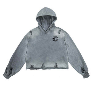 <b>Trendy</b> Winter Cotton Blended Fleece Distressed <b>Hoodie</b> for Adults Soft Breathable Eco-Friendly Perfect Streetwear Regular Fit - Product Image 1