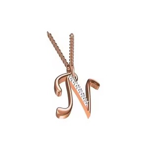 Collar con Colgante de Diseño en Forma de N, en Oro Rosa de 14K, con Engaste de Diamantes, Unisex, Elegante y Exclusivo, con Dijes Finos - Product Image 3