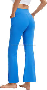 Pantalones de pierna ancha de Yoga de cintura alta con bolsillos-Entrenamiento de control de barriga Correr Legging de Yoga de pierna acampanada para mujeres - Product Image 3