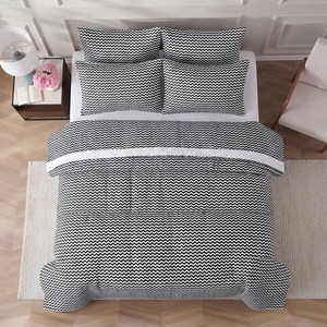 Ensemble de couvre-lit Chevron noir 3 pièces, motif losanges, mélange de coton T-150, literie pour toutes les saisons, usage domestique, durable et élégant - Product Image 4
