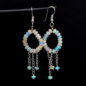 Natural Ethiopian <b>Opal</b> Beads Luxury Silver <b>Earrings</b> with Bezel Setting 20 Gram Gift for Women - Product Image 2