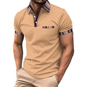 Polo à manches courtes noir pour homme avec col et poignets rayés, tricoté, respirant, style décontracté - Product Image 6