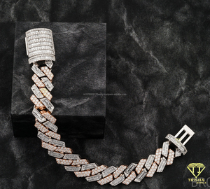 Luxury Two Tone Fishbone Link Moissanite Bracelet with VVS D Color Round and Baguette Stones Fully <b>Iced</b> <b>Out</b> Statement Jewelry - Product Image 2