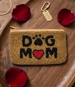 Beaded Dog Mom Coin Purse With Heart And Paw Print Zipper Closure <b>Mini</b> Women's Handmade Beaded Wallet - Product Image 1