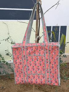 Hand-Block Printed Quilted Cotton <b>Shoulder</b> Bag India Winter Multi-Color Floral Design Two <b>Shoulder</b> <b>Straps</b> Lining Wholesale - Product Image 3