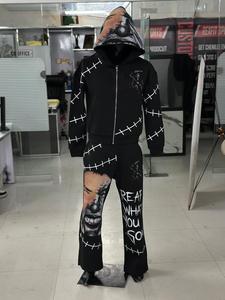 Rhino Fitness Unisex Hooded <b>Tracksuit</b> Full Length Pants Photo Print <b>Stitch</b> Design Streetwear Drawstring Closure 100% Polyester - Product Image 1