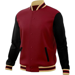 Royal Black and <b>Red</b> Color Wool Letterman Unisex Varsity Jacket with Geometric Patchwork Stand Collar and for Orange Sleeves - Product Image 1