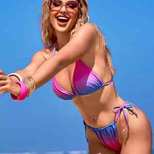 Conjunto de Bikini Acolchado Push-Up para Mujer, Traje de Baño de Dos Piezas con Diseño Sublimado para Realzar la Figura y Brillo en la Piscina - Product Image 3