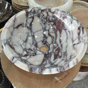Best Collection of Calacatta Marble <b>Round</b> Vessel Sink Luxury Natural Stone Bathroom Wash <b>Basin</b> Customized for Home Use - Product Image 5