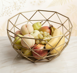 Cesta de Almacenamiento Metálica Geométrica, Estilo Vintage, Bañada en Oro Rosa, Cesta para Frutas, Decoración para el Hogar, Vajilla - Product Image 1