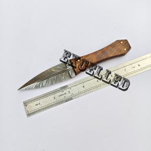 Couteau à lame fixe en acier Damas fait main à motif plume, manche en bois de qualité industrielle, pour camping, extérieur, fruits, personnalisable OEM - Product Image 5
