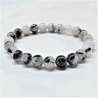 Bracelet extensible en agate perlée, sphères polies de 8 mm, thème pierre écologique, bijoux unisexe, look élégant en pierre