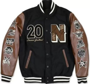 Hip Hop Vintage Embroidery <b>Winter</b> Zipper Letterman Baseball Varsity <b>Jacket</b> Front Logo Breathable Polyester Unisex - Product Image 1