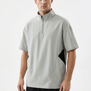 T-shirt décontracté pour homme à manches courtes, col demi-zip, séchage rapide, gris, color block, anti-boulochage, respirant, coupe ample - Product Image 5