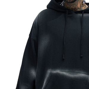 Sudadera con capucha extragrande personalizada, desgastada y con efecto pulverizado, de felpa gruesa de 400 GSM, 100% algodón, con bolsillo canguro, para ropa urbana. - Product Image 5