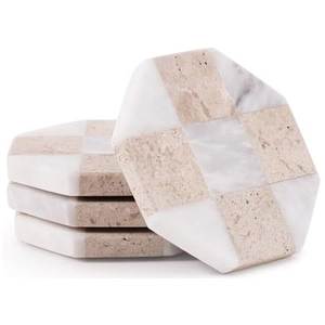 Ensemble de sous-verres modernes en travertin, supports à boissons en pierre naturelle pour salle à manger, table basse, décoration élégante - Product Image 2