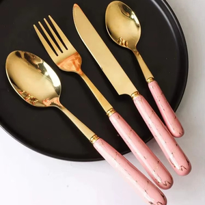Elegant <b>Marble</b> Handle Cutlery <b>Set</b> Stainless Steel Flatware Dining Spoon Fork Knife <b>Set</b> Durable Kitchen Utensils - Product Image 1