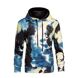 Sweat-shirt à capuche tie-dye pour homme, coupe classique, décontracté, tricoté, automne, motif bleu, noir, blanc - Product Image 1