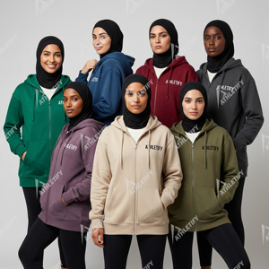 Sweat-shirt long et ample à capuche zippé sur le devant pour femme musulmane, idéal pour le sport, la course, l'entraînement et la détente - Product Image 3