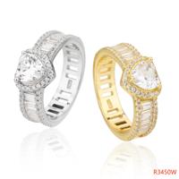 Heart Halo 925 Sterling Silver Zircon Ring with a Clear Three Prong Center and Rectangular Stone Shoulders