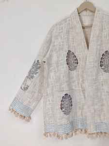 Chaqueta Bomber de Algodón con Estampado Artesanal, Reversible, Ecológica, con Estampado Floral Bohemio, Manga Corta, Dobladillo con Borlas, para Invierno - Product Image 2