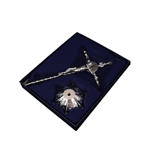 Décoration d'intérieur chrétienne, crucifix sur pied avec base, métal plaqué argent, croix de Jésus, décoration de bureau, cadeaux religieux pour la maison - Product Image 1