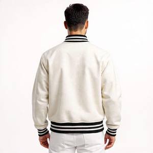 Veste unisexe en polyester noir et blanc faite à la main, style varsity biker, col montant, logo sur le devant, veste d'hiver chaude - Product Image 6