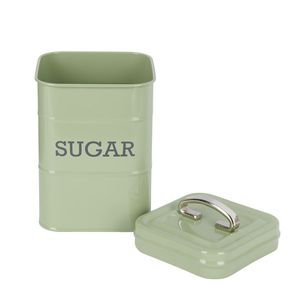 Retro Green Metal Sugar Canister With Flip Top Lid Airtight <b>Kitchen</b> <b>Storage</b> <b>Container</b> Rectangle Shape Freshness Preservation - Product Image 1