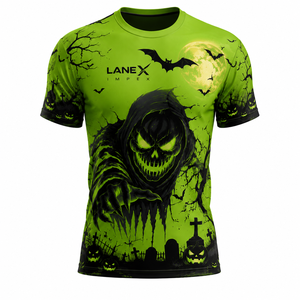 เสื้อยืดลายกราฟิกฮาโลวีนสำหรับผู้ชาย พิมพ์ลายตามสั่ง สีดำเขียว ลายฟักทอง บ้านผีสิง ค้างคาว เสื้อยืดแขนสั้นลำลอง - Product Image 2