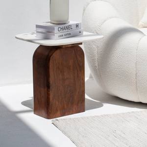 Table d'appoint en bois avec plateau en marbre Vandana Orion Aureo, design de meubles d'appoint modernes et luxueux - Product Image 1