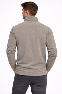 Sweat-shirt à col zippé pour homme, couleur taupe, en mélange de coton brossé doux, manches longues, col montant, décontracté, avec fermeture éclair sur le devant - Product Image 3