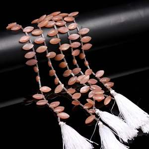 Perles de pierre de lune naturelle pêche facettées en forme de marquise, percées sur le côté, pour la fabrication de bijoux, 7x12-8x13mm, 8 pouces, vente en gros - Product Image 1