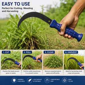 Faucille robuste en acier au carbone avec manche en plastique pour couper l'herbe, désherber, récolter, travaux de jardinage, agriculture et utilisation agricole, outils à main - Product Image 4