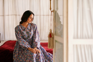 Tenue de jour confortable Maxi robe pur coton bloc Bagru imprimé indien terreux Nature déesse Style cravate teint respirant durable - Product Image 4