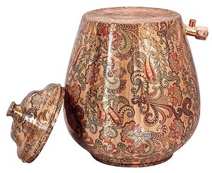 Distributeur d'eau en cuivre peint à la main avec motif floral et robinet pour usage domestique - Product Image 3