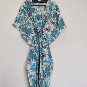 Vestido Kaftan Hecho a Mano en India para el Festival de las Aves, Ligero, para la Playa - Product Image 1