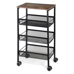 Chariot de cuisine en métal robuste de qualité supérieure avec 3 paniers en maille ventilée et roulettes, multifonctionnel - Product Image 1