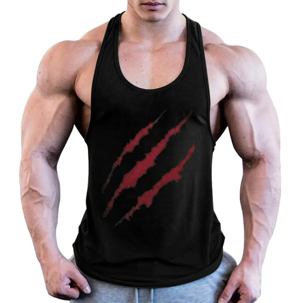 Kaus Otot Singlet Logo Kustom OEM Gym Workout Kualitas Tinggi Tank Top Stringer Pria Katun