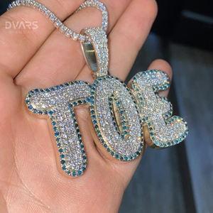 Pendentif personnalisé en lettres avec diamants colorés, deux tons, en moissanite VVS, en argent sterling, bijoux de luxe pour les fêtes, hip-hop - Product Image 3