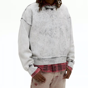 Sweat-shirt personnalisé patchwork pour homme, délavé à l'acide, col ras du cou côtelé, style streetwear décontracté, prix de gros pour exportateurs - Product Image 1