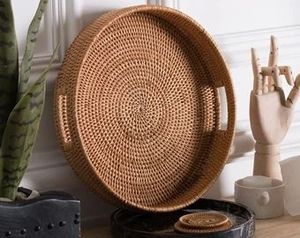 Elegante bandeja redonda de ratán para servir bebidas en bares y restaurantes, bandeja de ratán natural boho de alta calidad, colección hecha a mano. - Product Image 6