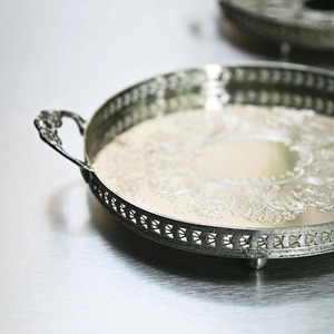 Silver Round Brass <b>Tray</b> with Handles Silver Decorative <b>Tray</b> with Handles Oval Coffee <b>tray</b> Hand Hammered Metal Platter for Living - Product Image 2