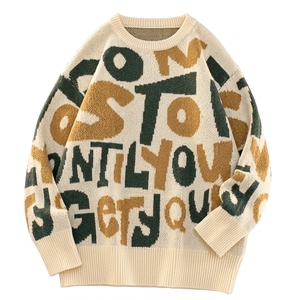 Pull décontracté pour homme, style streetwear américain, col rond, tricoté, coupe ample, manches longues, automne-hiver, 100 % coton - Product Image 1