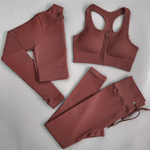 Conjunto de yoga acanalado de 5 piezas para mujer: sujetador deportivo de cintura alta, chaqueta con cremallera, leggings de longitud completa, ropa deportiva transpirable - Product Image 6