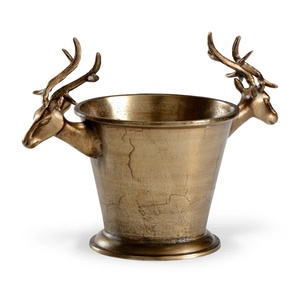 Luxury Silver Stag Head <b>Ice</b> Bucket Stainless Steel Wine Chiller with Reindeer Antler Handles Elegant Metal Champagne Tub for - Product Image 3