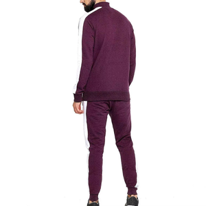 Men Burgundy Tracksuit Full Sleeve Half-<b>Zip</b> <b>Side</b> Pockets Breathable Casual Autumn Wear Solid Color Design Regular Fit - Product Image 2