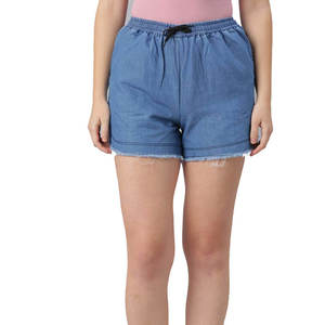 กางเกงขาสั้นลำลองเอวยางยืดผ้าเทอร์รี่ระบายอากาศได้ดีสำหรับผู้หญิง สีฟ้า น้ำหนักเบา แห้งเร็ว เหมาะสำหรับใส่พักผ่อนในฤดูร้อนและใส่ได้ทุกวัน - Product Image 1