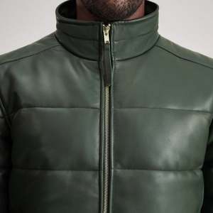 <b>Mens</b> Leather Puffer Winter Jacket High Collar Quilted <b>Warm</b> Insulated Casual <b>Coat</b> Outdoor Fashion Wholesale - Product Image 5
