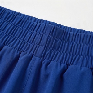 Jupe courte trapèze pour femme, couleur unie, taille élastique, respirante, décontractée, bleue, en polyester - Product Image 4